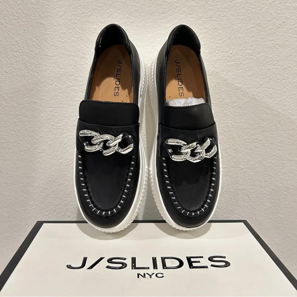 J/Slides Willa Slip On Embellished Platform Loafer Flats, Size 7.5, New in Box